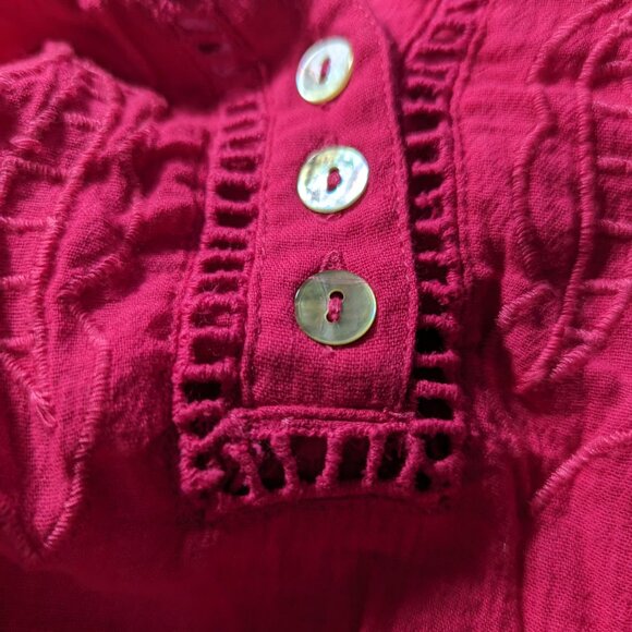 Soft Surroundings Pink Eyelet Long-Sleeve Tunic V-Neck Gauze 100% Cotton M P - Picture 5 of 6